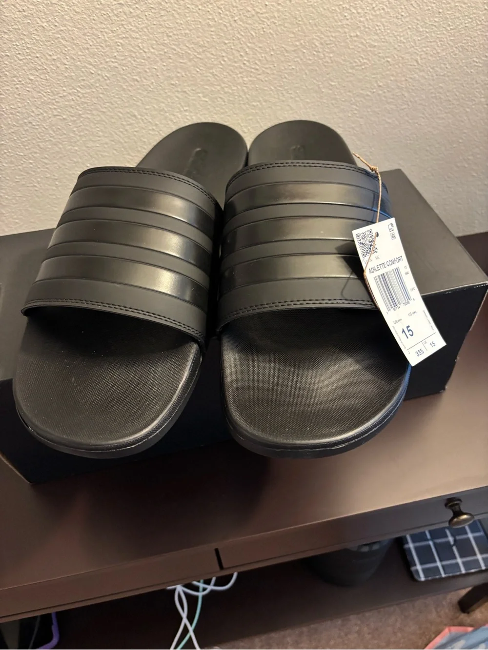 Adidas Men's Black Dual-Stripe Slide Sandals Size 15